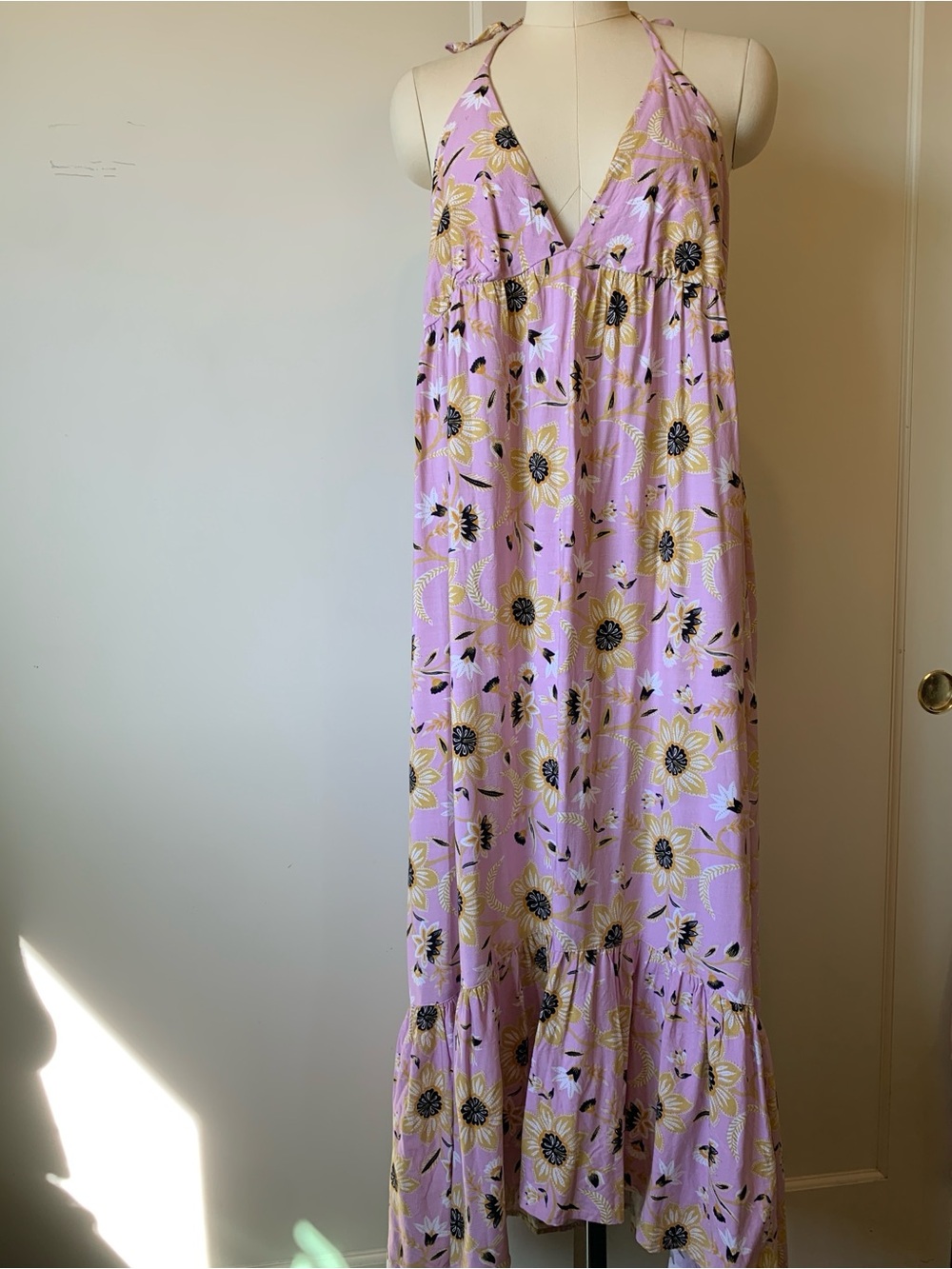 LOFT Beach Pink Floral Halter Backless Maxi Dress Size L